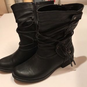 Black zip up boots Moto biker 6 1/2 jumper